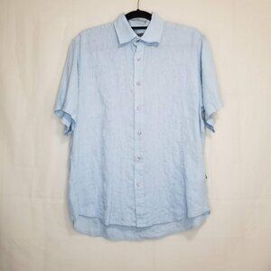 Ted Baker jean button down shirt blue size 4 L? s/s embroidered top